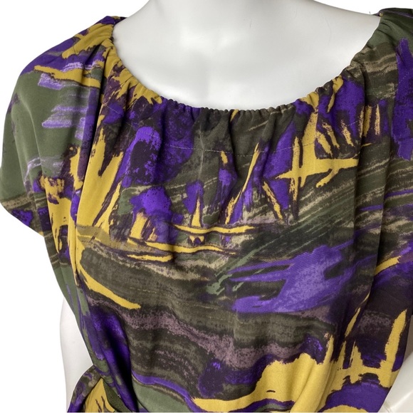 Simply Vera Wang Abstract Multi-color Mini Shift Dress Belted Short Sleeve Large - Picture 9 of 16